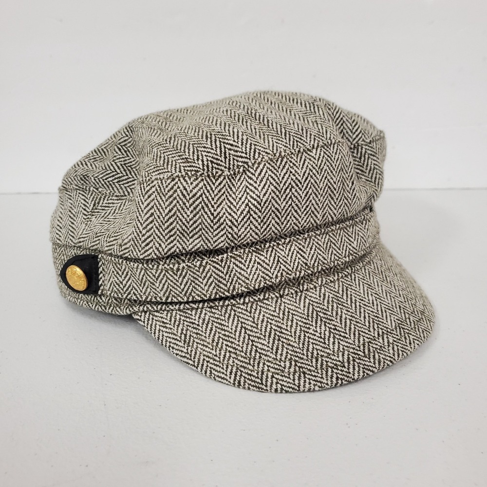 J Crew Womens Herringbone Newsboy Cap Hat Ivory Wool Blend M/L Y2K Old Money